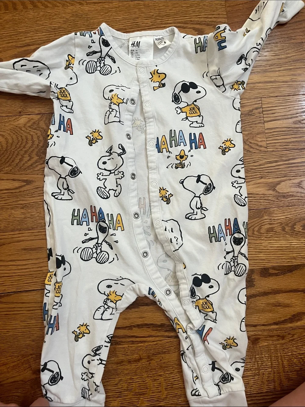 H&M White & Gray Snoopy Print Baby One-Piece Bodysuit Set